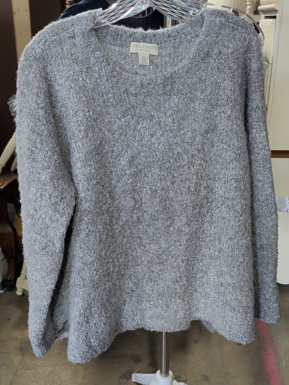 Appleseed's Light Gray Cozy Bouclé Crewneck Sweater